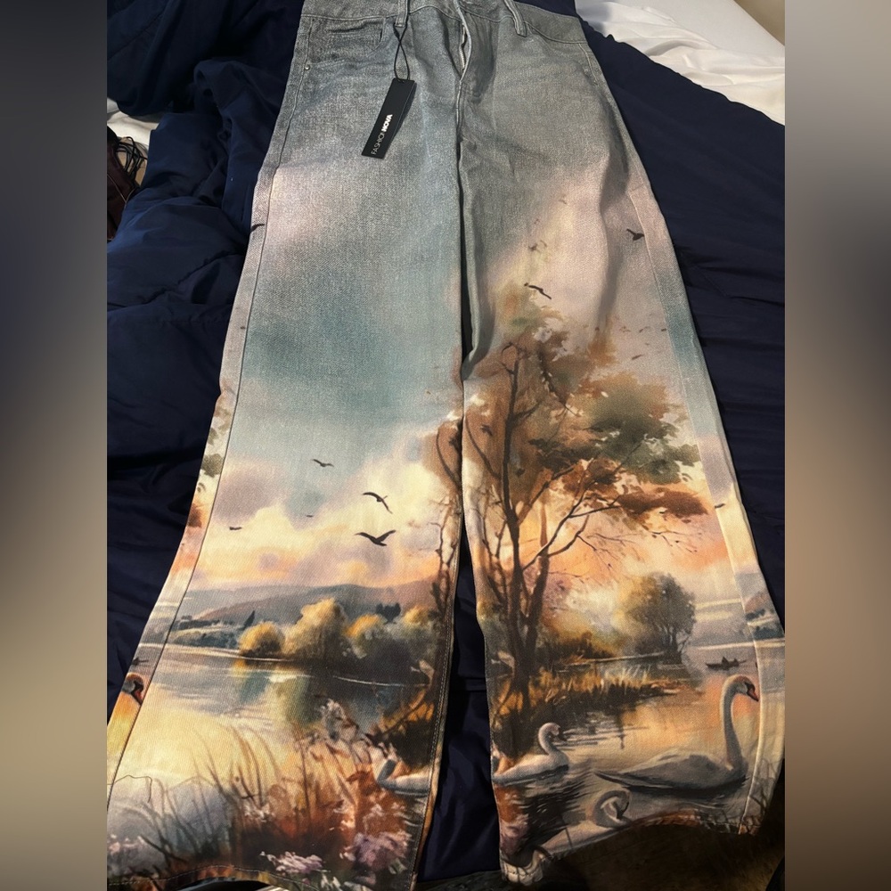 Scenic Print Wide-Leg Pants